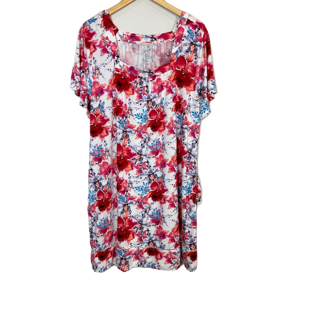 Soft Surroundings Nightgown Floral Sleep Lounge Bamboo Red White Women’s Sz 1X - Picture 1 of 5